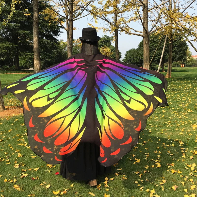 Hot-Verkoop Vrouwen Vlinder Pauw Gedrukt Capes Mode Polyester Decoratie Volwassen Dansvoorstelling Props Vlindervleugels