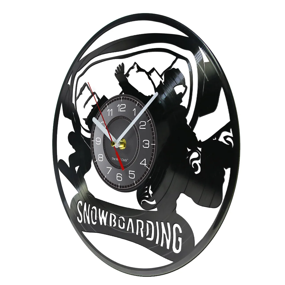 Snowboarding Vinyl LP Record Wall Clock Ski Skate Winter Sport Retro Album Decor Clock Hanging Watch Snowboarder Skier Gift