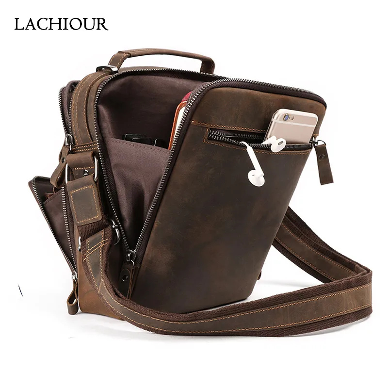 Sac à bandoulière en cuir véritable Crazy Horse pour homme, sacoche à épaule pour voyage