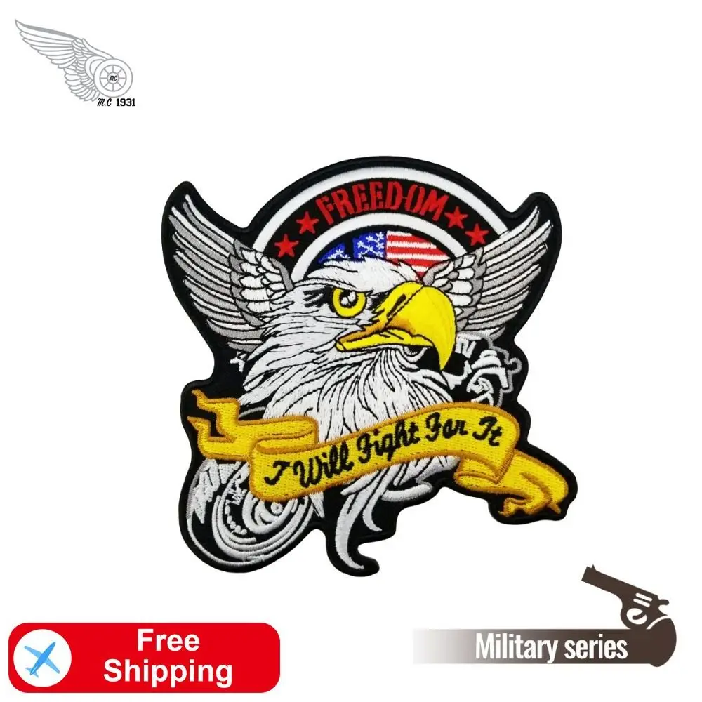 Freedom I will Fight for it Eagles Vest Biker Embroidered Iron On Front Biker Patch Black twill fabric Free Shipping Customized