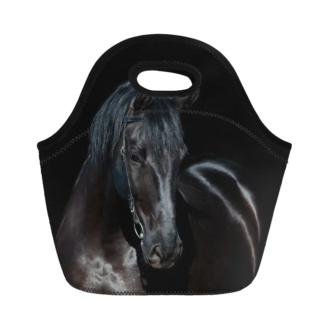 HYCOOL New 2022 Lunch Pouch Reusable Black Horse Print Thermal Box Large Capacity Insulated Picnic Bag Eco Portable Female Tote