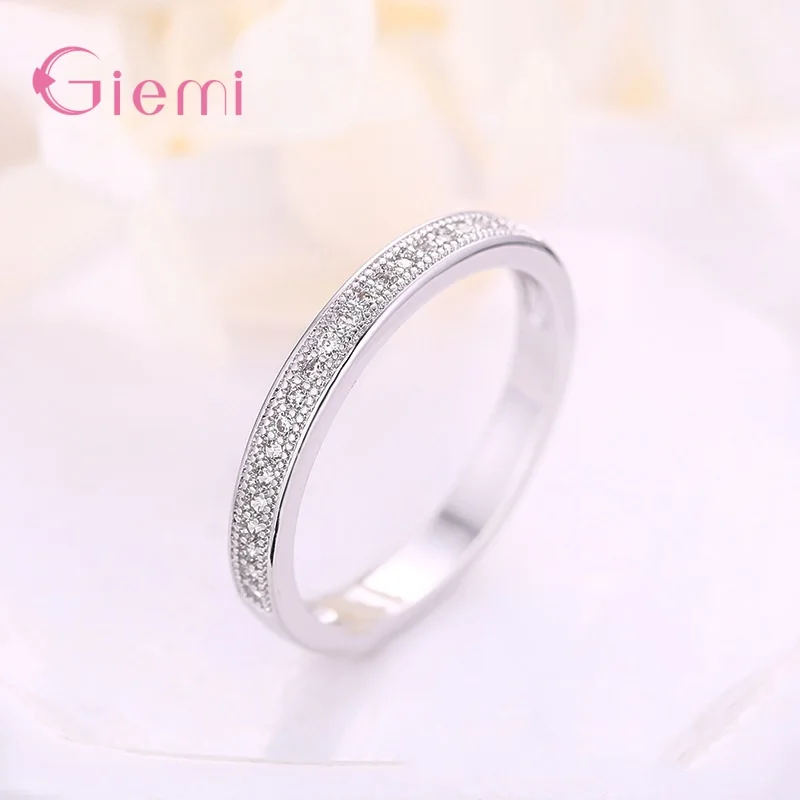 Trendy 925 Sterling Silver Rings Womens Minimalist Jewelry Full Zircon Rhinestones Shiny Dainty Fashion Ring Gift Supplies