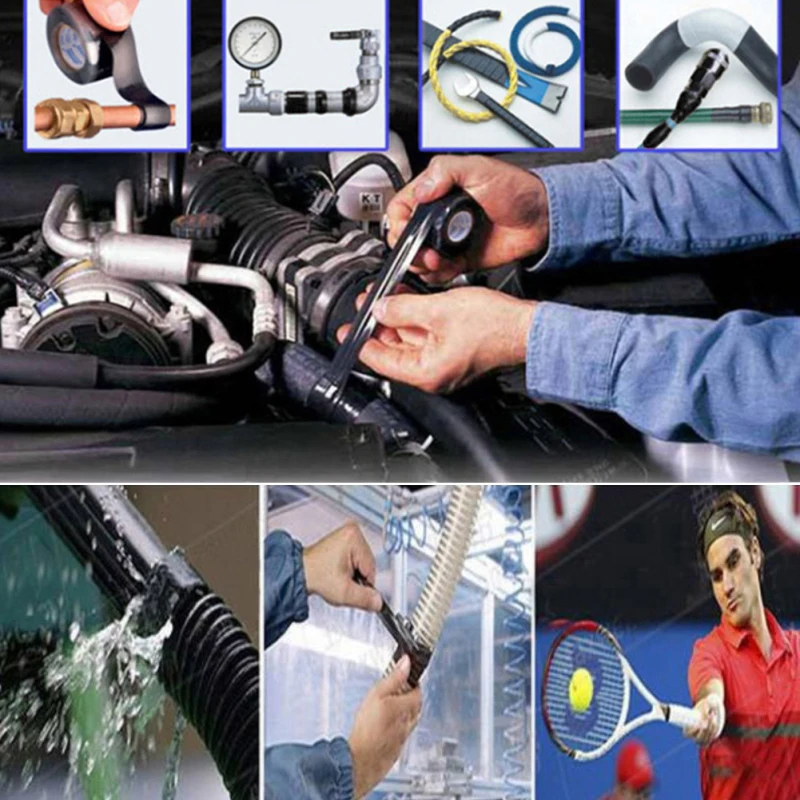 1pc Multi-functional Self-adhesive Strength Repair Black Silicone Rubber Waterproof Life-saving Super Tape Self-fuseelectric