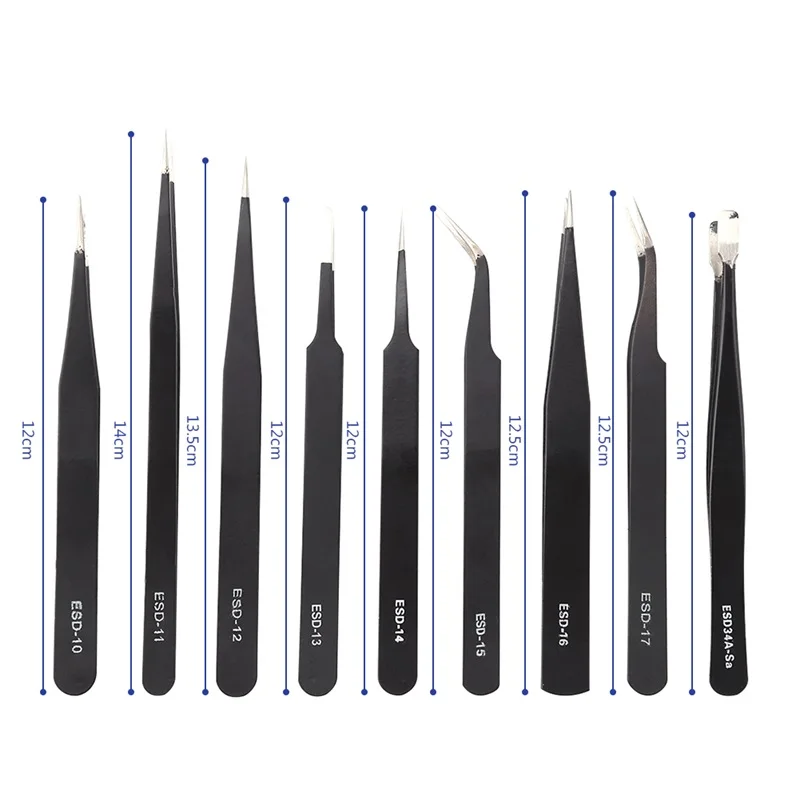 Tweezers Set Anti Static 6 Pcs/ 10 Pcs Fine-Tip Tweezers Broad-Tip Tool  for Hand-Sewn Projects for Precise Secure Handling