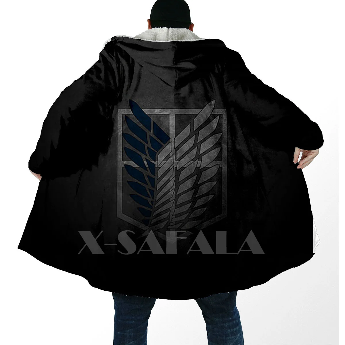 Thick Warm Hooded Cloak for Men Attack On Titan Overcoat Coat 3D Print  Windproof Fleece Cape Robe Hooded Blanket-1