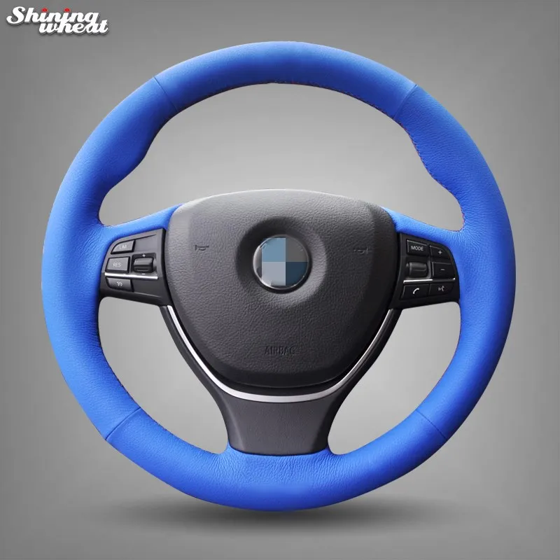 Blue Leather Hand-stitched Steering Wheel Cover for BMW F10 2014 520i 528i 2013 2014 730Li 740Li 750Li