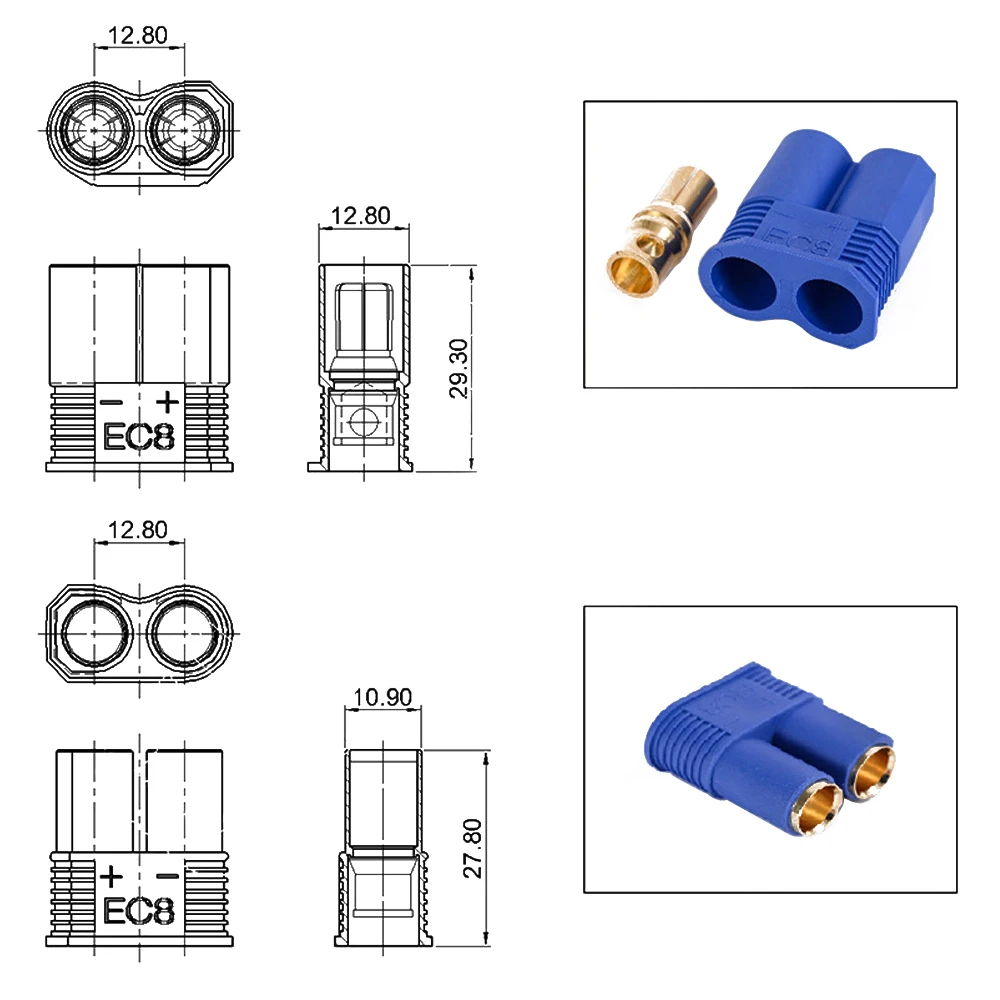 1pair High Current EC8 Gold-Plated Male/Female 8mm Bullet Banana Plug Connector Adapter For RC ESC Motor Lipo Battery Car Toys