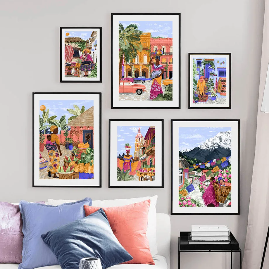 Abstract Indian Woman Fruit Palm Plant Wall Art Canvas Painting Nordic Posters And Prints Wall Pictures For Living Room Decor