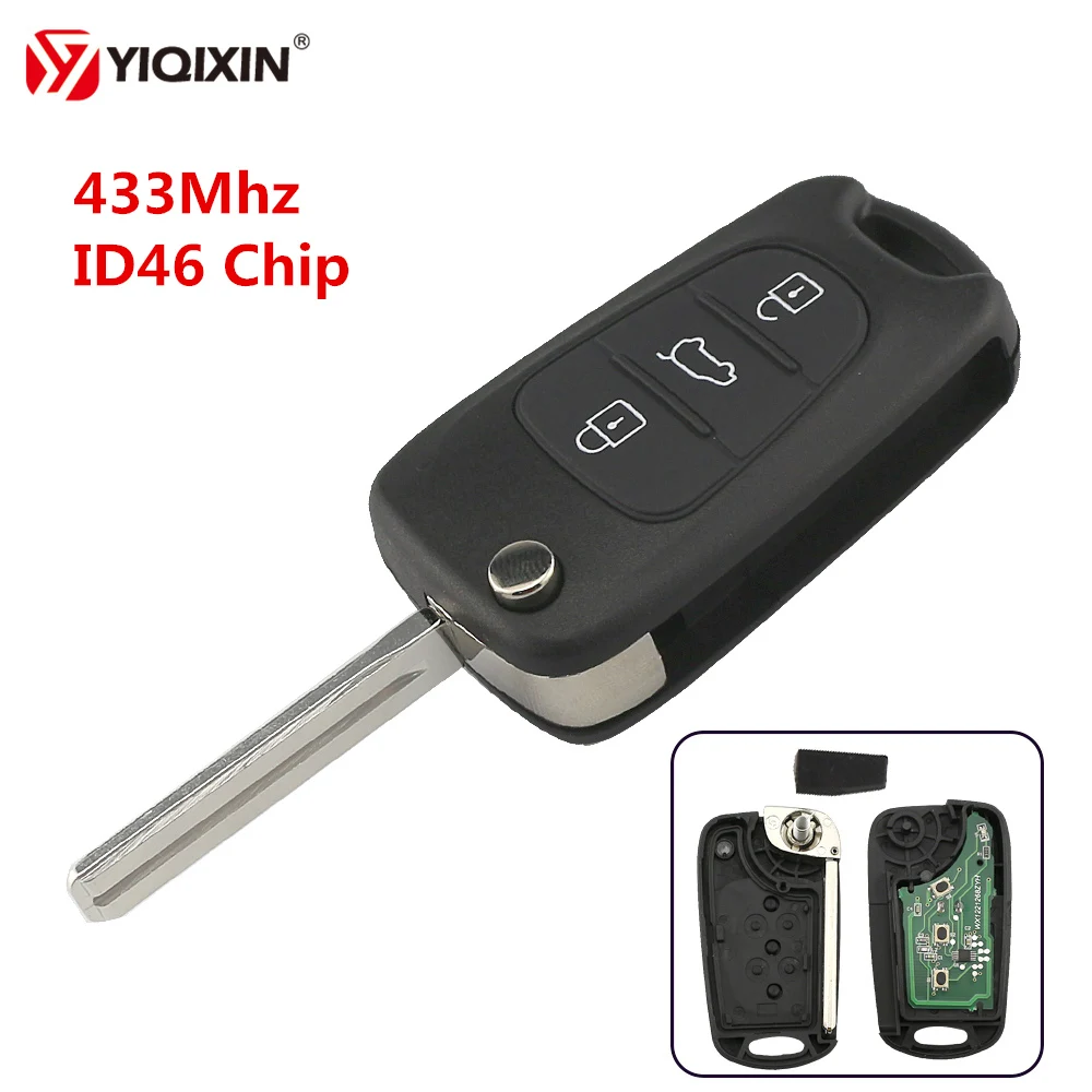 YIQIXIN 3 Button Flip Key Folding Remote Car Key 433Mhz Transponder Chip ID46 For Kia Sportage Picanto 3 Rio K2 K5 Cerato Ceed