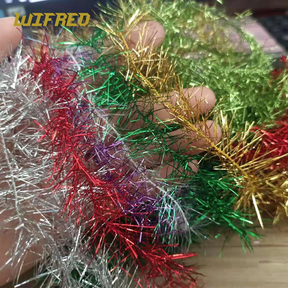 Wifreo 2M*35mm Wide Fly Tying Ice Tinsel Chenille Flash 8Colors Flashabou Floss Strips Saltwater Jig Bass Fly Tying Material