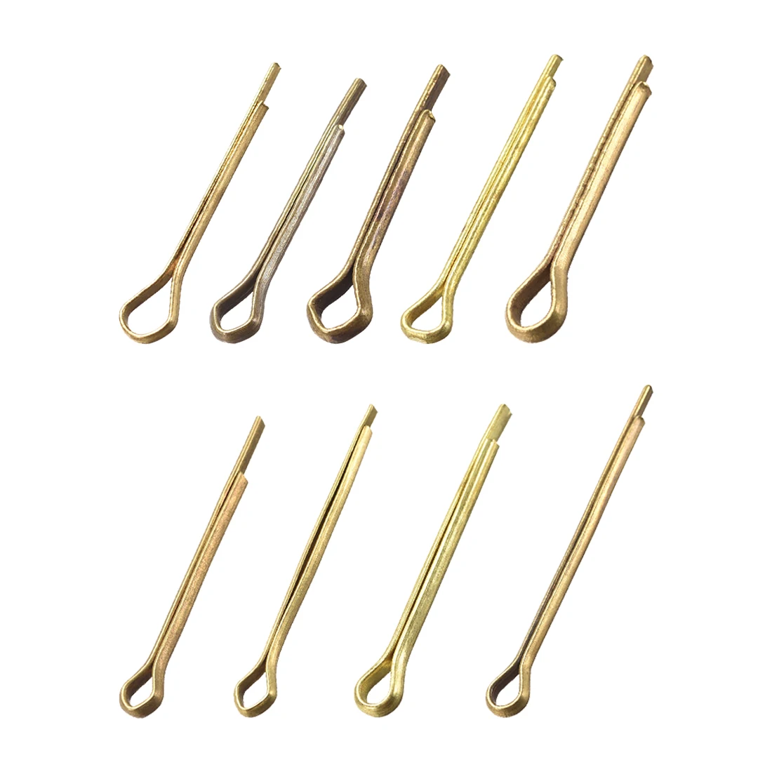 uxcell 10pcs Split Cotter Pin - 1.5mm/2mm/2.5mm/3mm Diameter x 16mm-40mm Length Solid Brass 2-Prongs Gold Tone