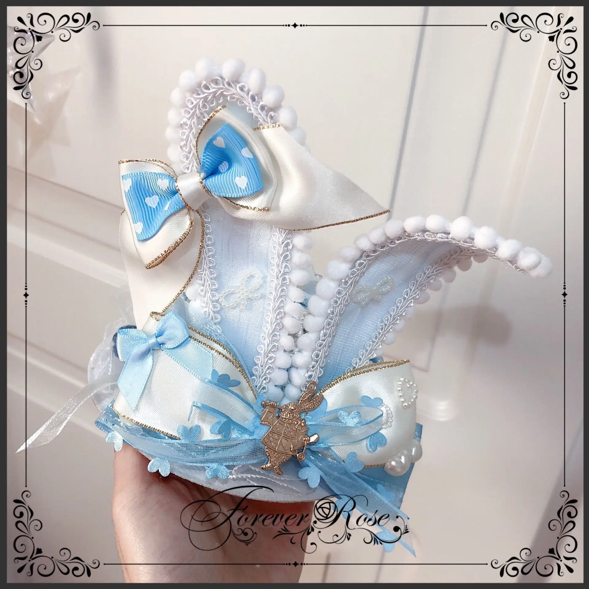 Eternal Rose Original Handmade Light Blue Alice Bunny Ear Hat Lolita Matching Headwear Small Object