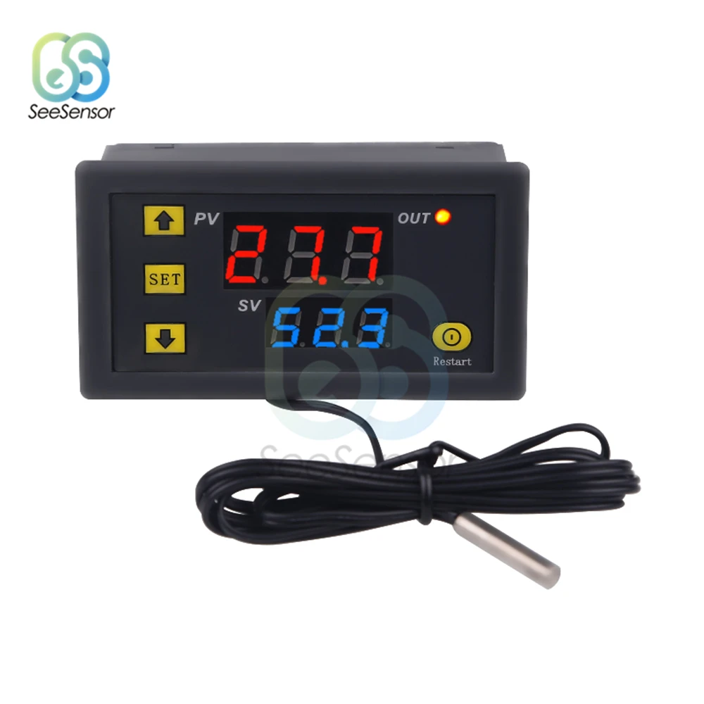 W3230 12V 24V AC110-220V Probe line 20A Digital Temperature Control LED Display Thermostat With Heat/Cooling Control Instrument