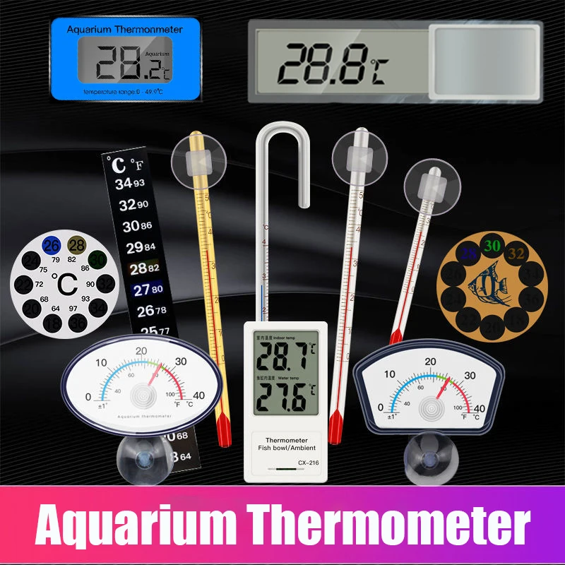 Aquarium Thermometer Fish Tank Submersible Glass Thermometer Accessories for Water Temperature Measuring Waterproof Suction Cup