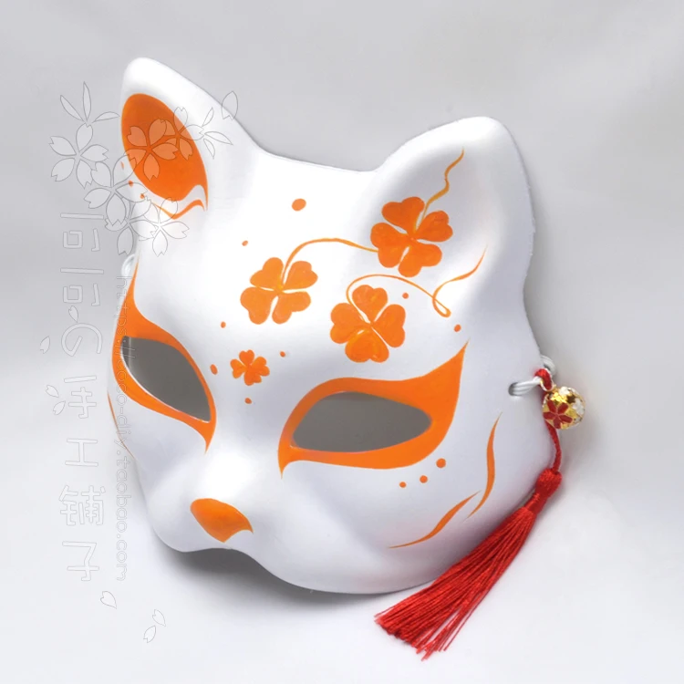 Hand-painted masked balls orange pulp half face fox clovers fresh summer cosplay