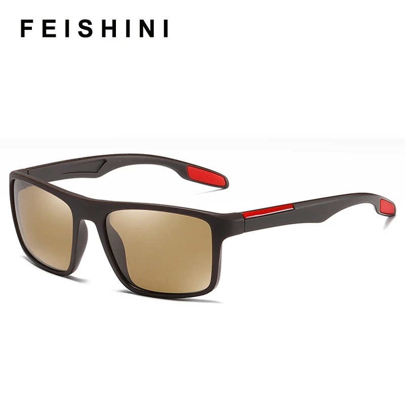 

FEISHINI 2022 Rectangle High Quality Sunglasses Women Vintage Light TR90 Sports Sunglasses Polarized Men UV Protection