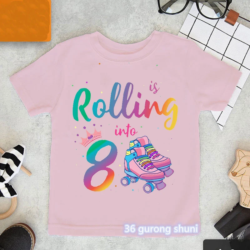 Newly Boys T Shirt Funny Skates Graphic Print 6th Birthday Gift Costume Fashion Hip Hop Girls T-Shirt Boys/ Girls Universal Tops