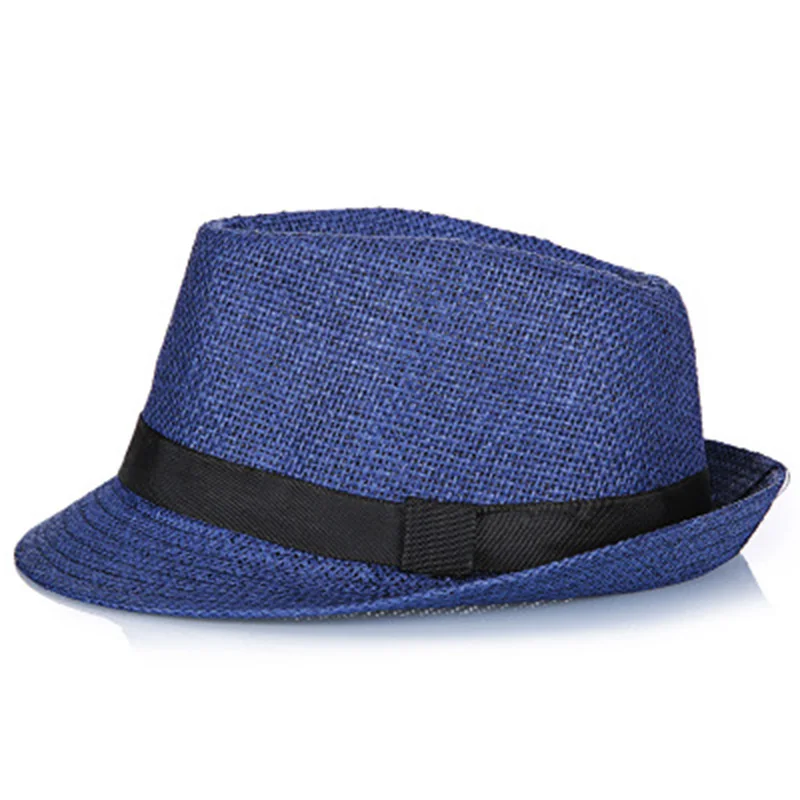 Men's Sun Hat Simple Linen Breathable Refreshing Hat Summer Travel Sunscreen Sun Ribbon Decoration Foldable Straw Hat F58