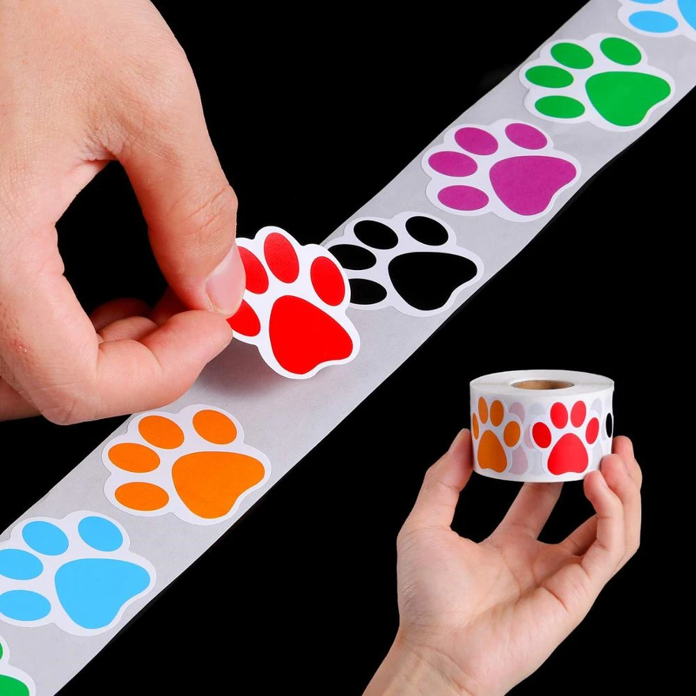 500 Pcs Colorful Paw Print Stickers Dog Cat Bear Paw Labels Stickers Scrapbook Seal Decoration Labels School Stationery Supplies