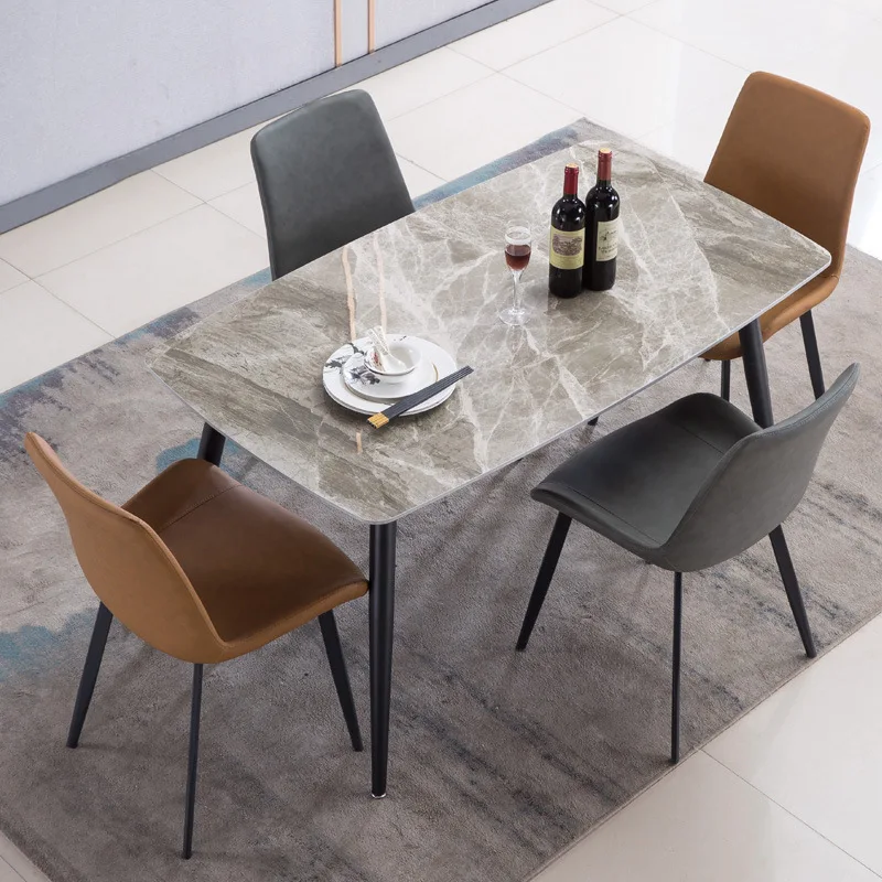Italian light luxury rock slab dining table chair modern simple rectangular bright marble table