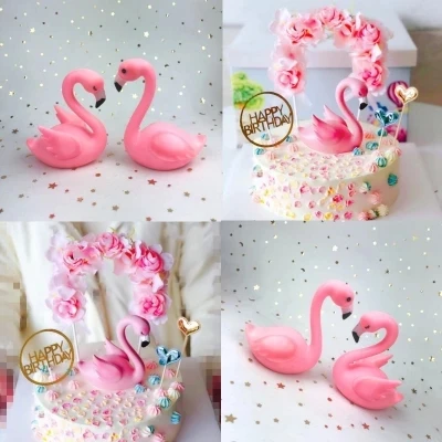 3D Sitting Position Pink Flamingo Cake Topper for Birthday Party Home Cake Baking Decor DIY Craft Dessert lovely Gifts