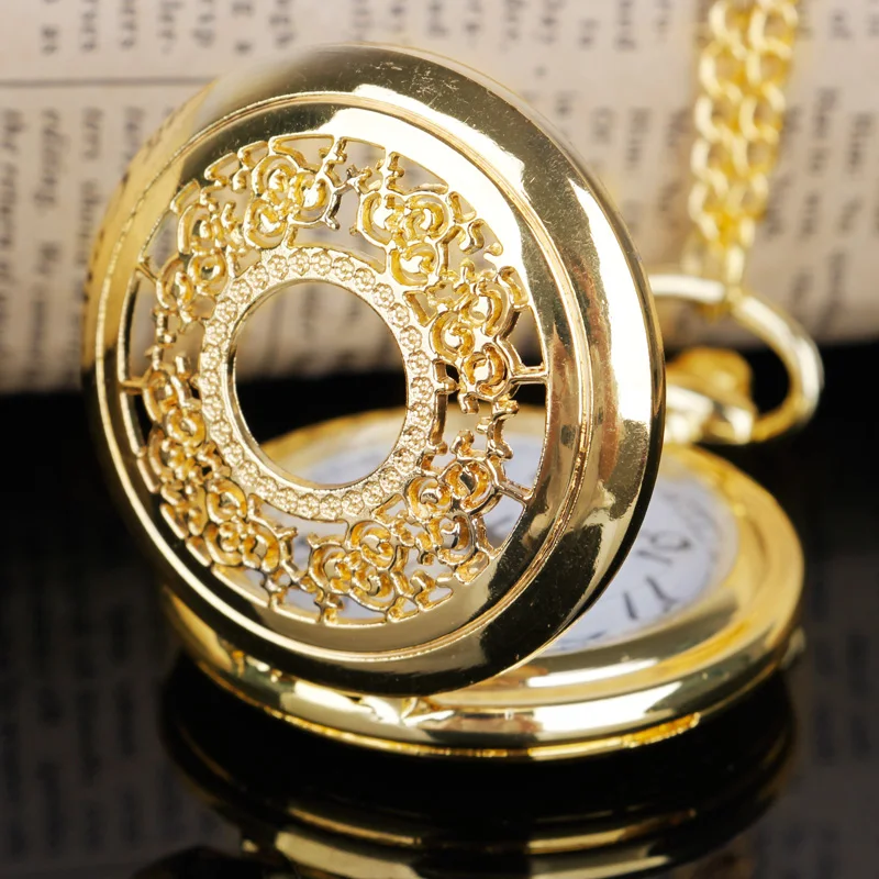 Luxury Golden Quartz Pocket Watch Necklace Chain White Dial Fashion Noble Watch Pendant Christmas Gift Men Women