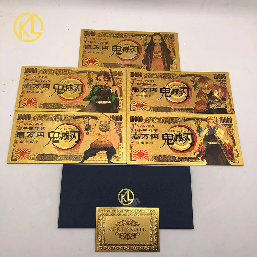 

5 Designs Japanese Anime Demon Slayer Gold Banknotes for Childhood Momery Souvenir Collection