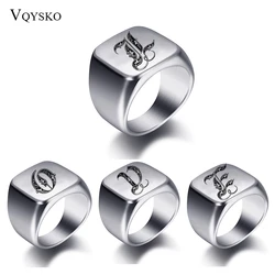 Initial Engrave Custom Rings For Men Stainless Steel Male Signet Blank Jewelry Ring Band High Polished Silver Tone U.S.Size