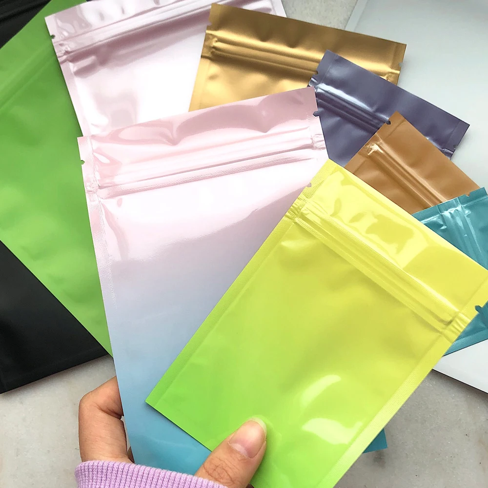 100pcs Resealable Pink Blue Gradient Smell Proof Zip Lock Mylar Bags Aluminum Foil Flat Ziplock jewelry Gift Food Package Bag