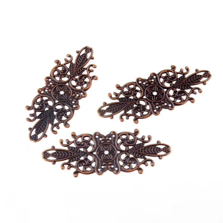 5Pcs Antique Bronze Filigree Flower Wraps Connectors Gift Decoration DIY Embellishments Findings 8.5x3.4cm