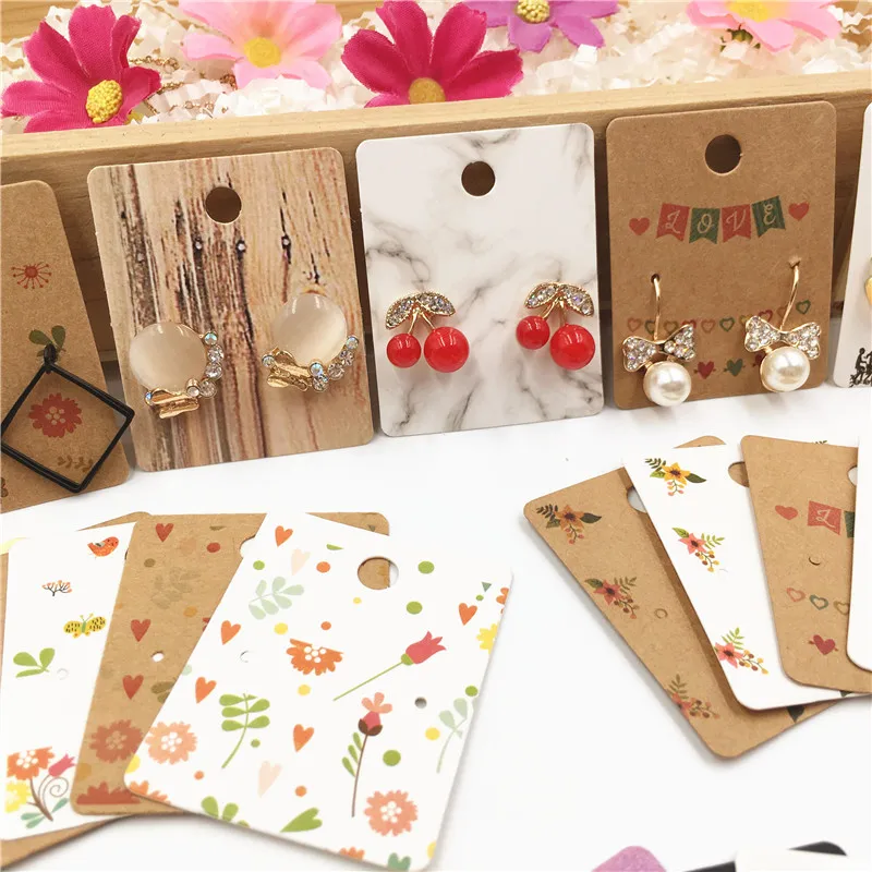 200pcs Paper New Design Jewelry Display Card Accessories Earring Card 5x4cm Flower Multi-Style Ear Drop Packaging Cards