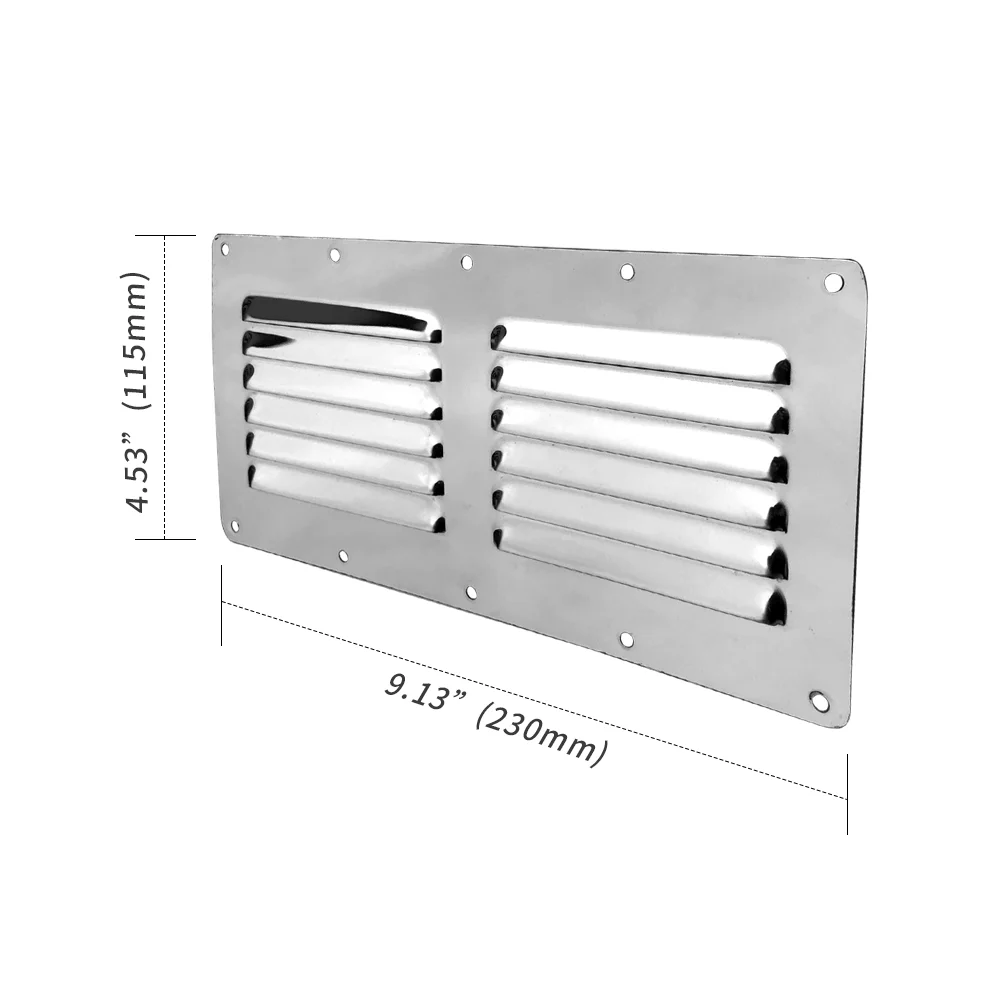 A Pair 22.50cm*12.5cm Louvred Stainless Steel Square Fresh Air Vent Grille Metal Wall Ventilation