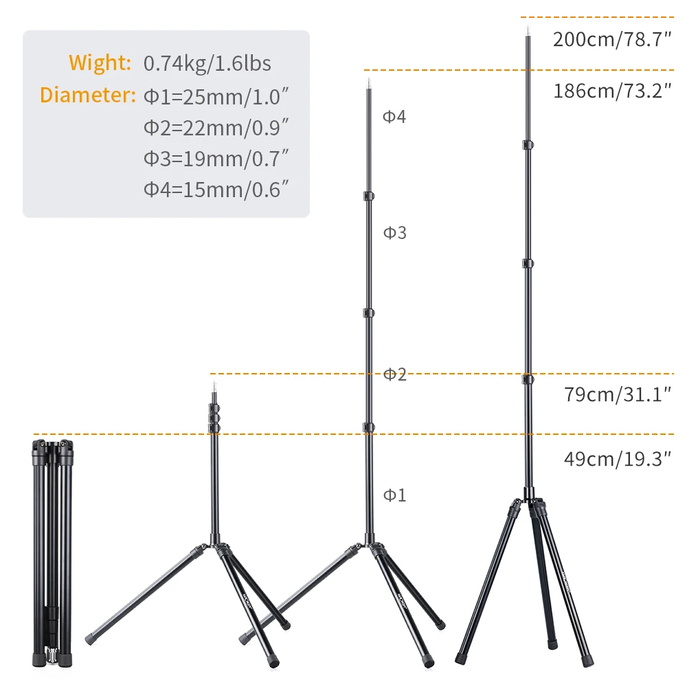 K&F Concept 2Packs 79 inch Aluminium Reversible folding Tripod Light Stands for Portrait Product Photography Softboxes Umbrellas