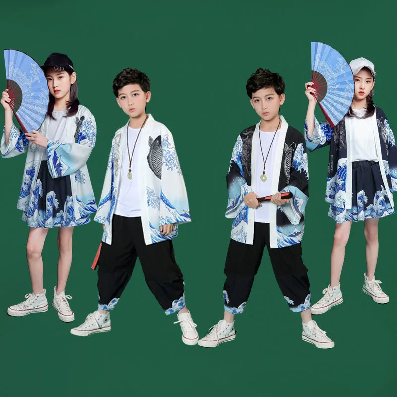 

Child's Dance Clothes Summer New Japanese Style Kimono Tops New Printing Cardigan Kids Streetwear Street Dance Catwalk Costumes