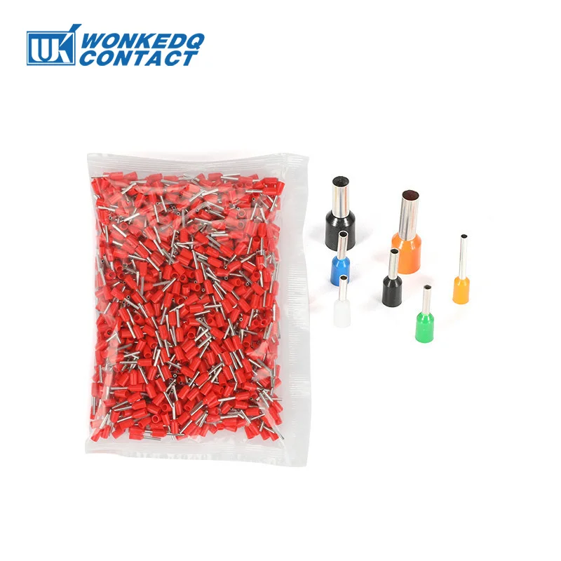 1000Pcs E0308 Ferrule Terminal Block Red Copper 0.25~0.3mm² Cross Wire Electrical Connector 0.34mm VE 0308 Cord End Terminator