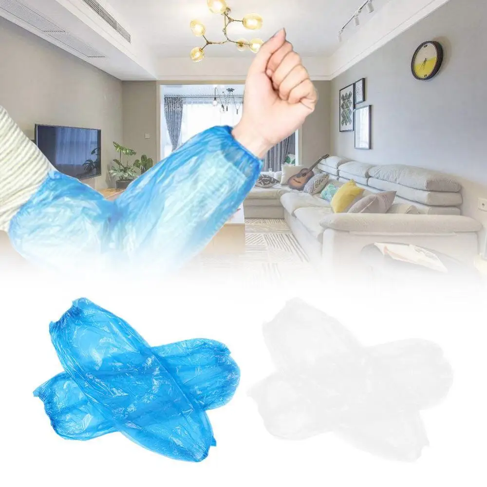 100x Disposable Oversleeve Oil-Proof Protective Arm Covers Oversleeves with Elastic Wrist Kitchen Restaurant