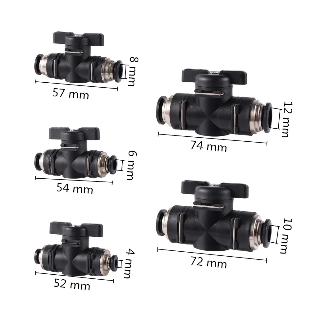 BUC 4mm 6mm 8mm 10mm 12mm Black Pneumatic Push In Quick Joint Connector Hand Valve To Turn Switch Manual Ball Current Limiting