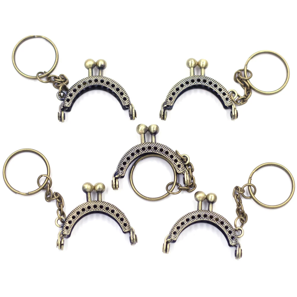 2Pcs Mini Metal Purse Frame Arch Half Round Kiss Clasp with Key Ring Sewing Holes 4 Colors Bag Lock Buckle Luggage Hardware 4cm