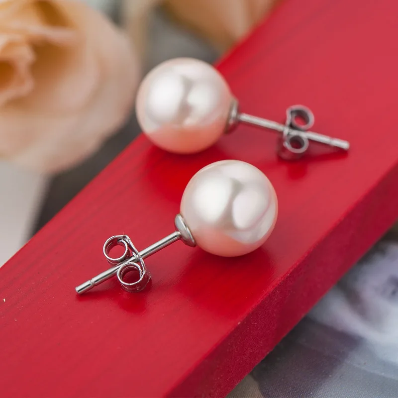 925 Silver Needle Pearl Earring Design Silver Prevent Allergy Stud Earrings Fashion Pearl White Ball Small Round Women\'s Jewelry