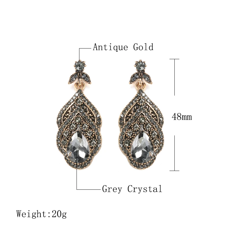 Wbmqda Vintage Crystal Flower Drop Earring For Women Ethnic Bride Jewelry Antique Gold Color Dangle Earring Arabesque Bijoux