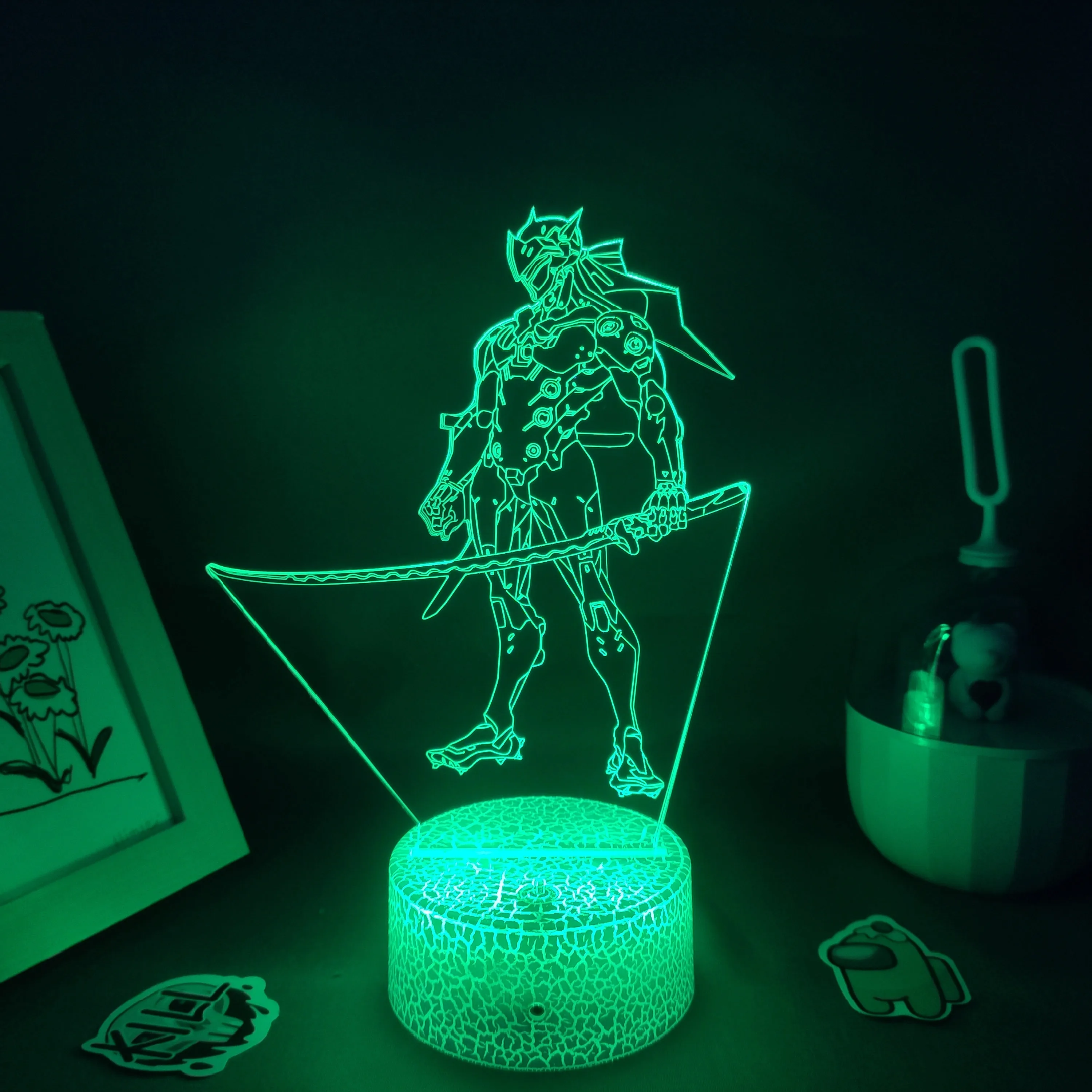 Overwatches OW Game Figure Shimada Genji 3D Lamps Neon Led RGB Night Lights Birthday Gift Friends Room Table Colorful Decoration