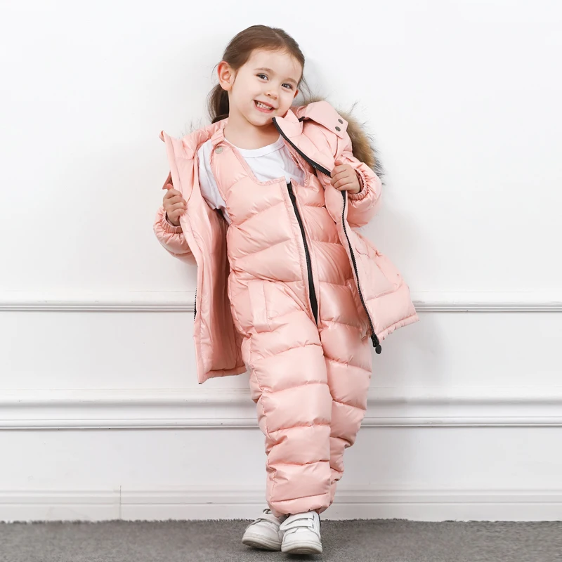 -30℃ Russia Winter Ski Snowsuit Jacket For Girls Boys Coats Outerwear Warm Duck Down Kids Boy Clothes