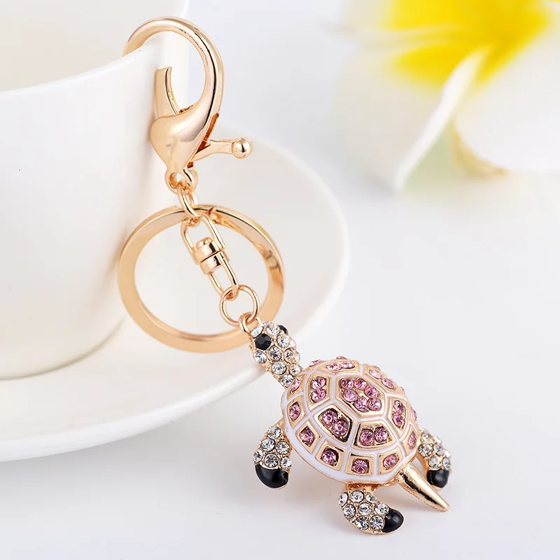 Rainbow-Turtle-Tortoise Keyrings Rhinestone-Crystal Keychains Lovely Sea-Turtles Bag Pendant Car Animal Key Chains Holder Rings