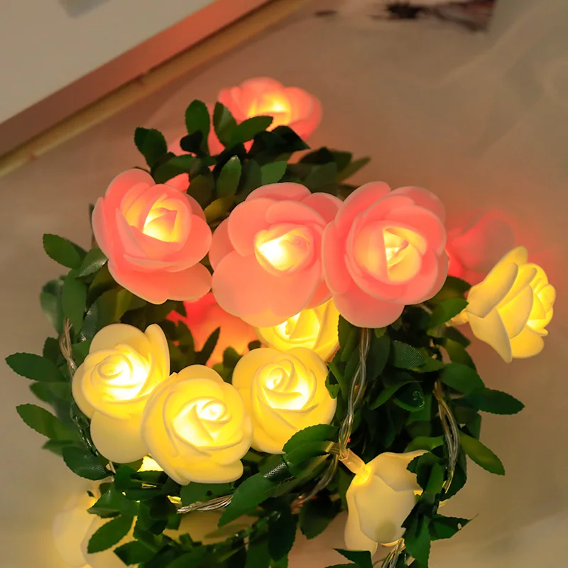 Home Decor Artificial Flowers Rose Christmas Decoration Roses Vine Garden Ornaments Simulated Cane LED Lights Holiday Decor Gift