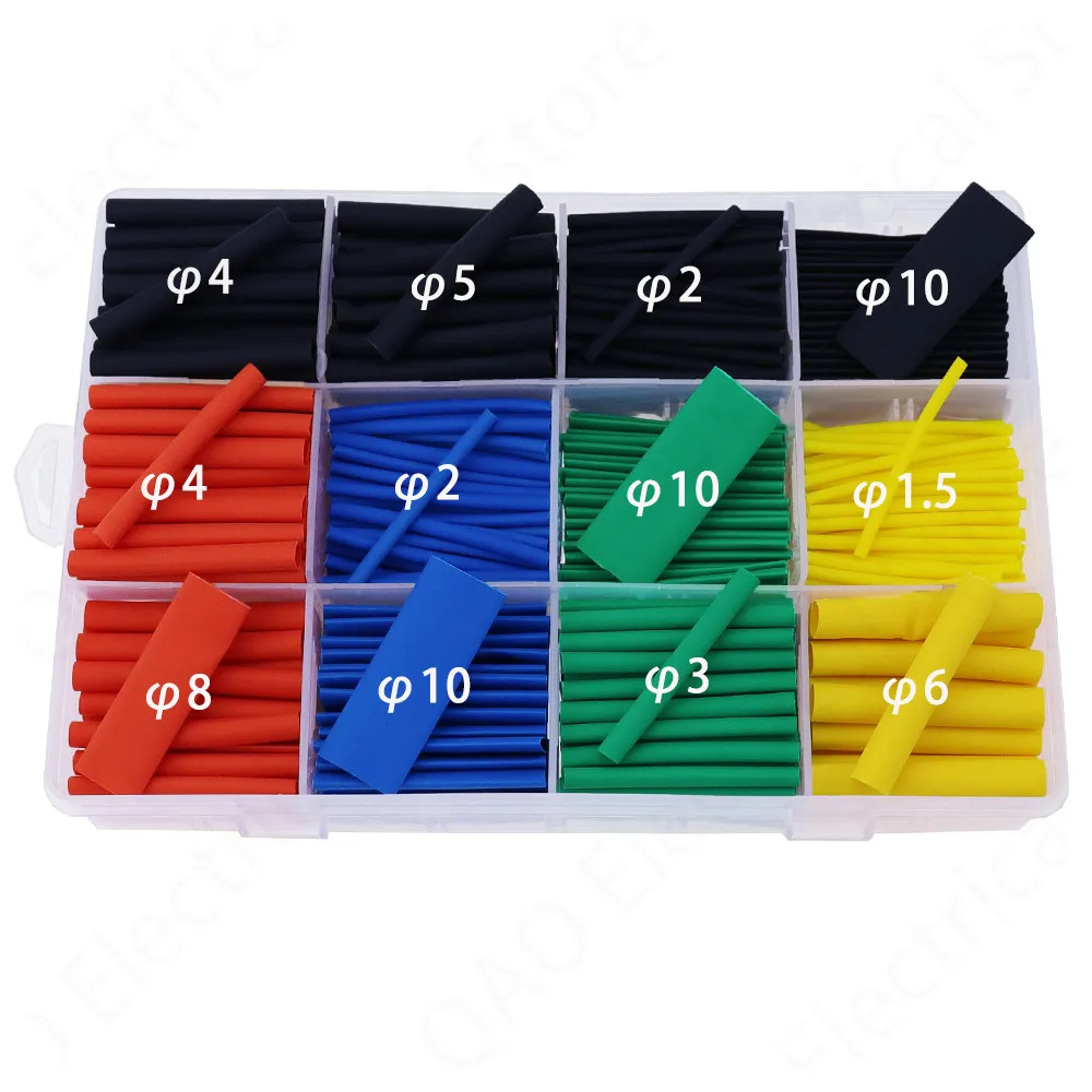 580pcs/530pcs/164pcs Assortment Electronic 2:1 Wrap Wire Cable Insulated Polyolefin Heat Shrink Tube Ratio Tubing Insulation