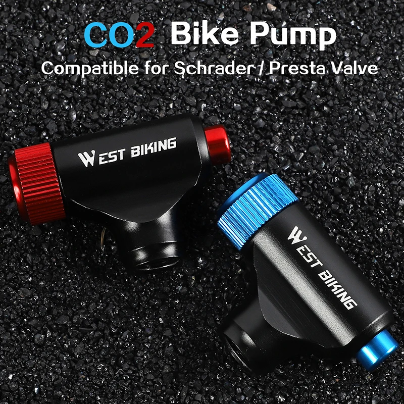 WEST BIKING CO2 Mini Pump Bicycle Fast Air Inflator Portable Hand Pump Schrader & Presta Valve Adapter Cycling MTB Bike Pump