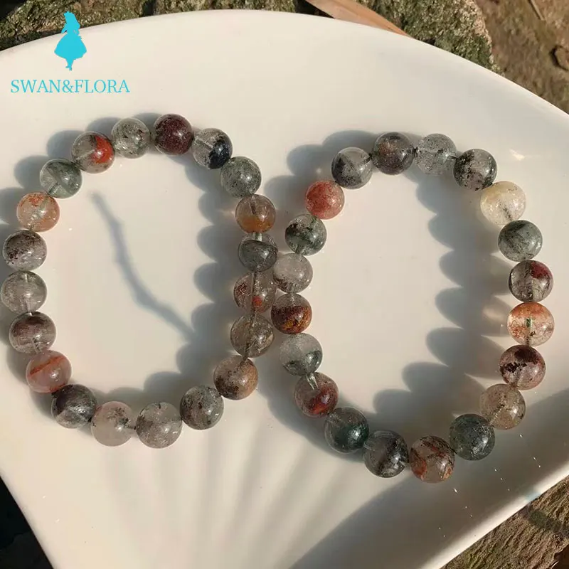 

10.5MM Natural Stone Ghost quartz Bracelet Genuine Round Beads Crystal Woman Man Gemstone Jewelry Bracelets on hand