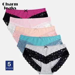 Charmleaks Women Panties Set Cotton Lace Briefs for Ladies Mid-waist Sexy Skin-Friendly Ladies Breathable Underpants5PCS