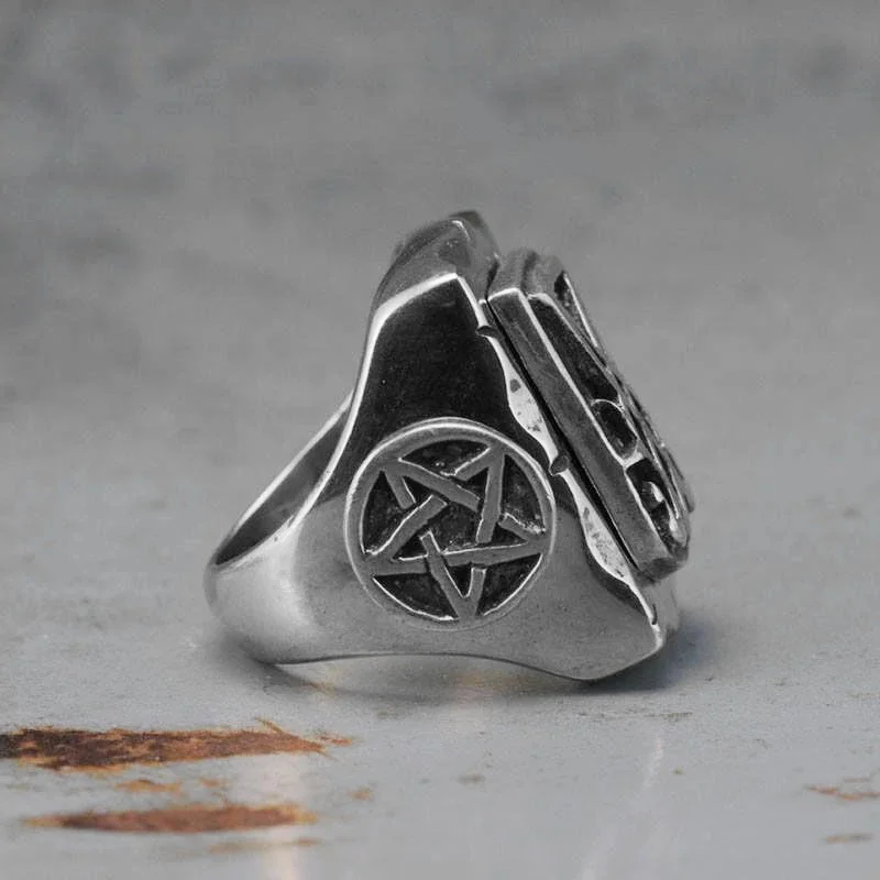 EYHIMD Vintage Sigil Lucifer Biker Ring 316L Stainless Steel Baphomet Pentagram Seal of Satan Rings for Men Male Punk Jewelry