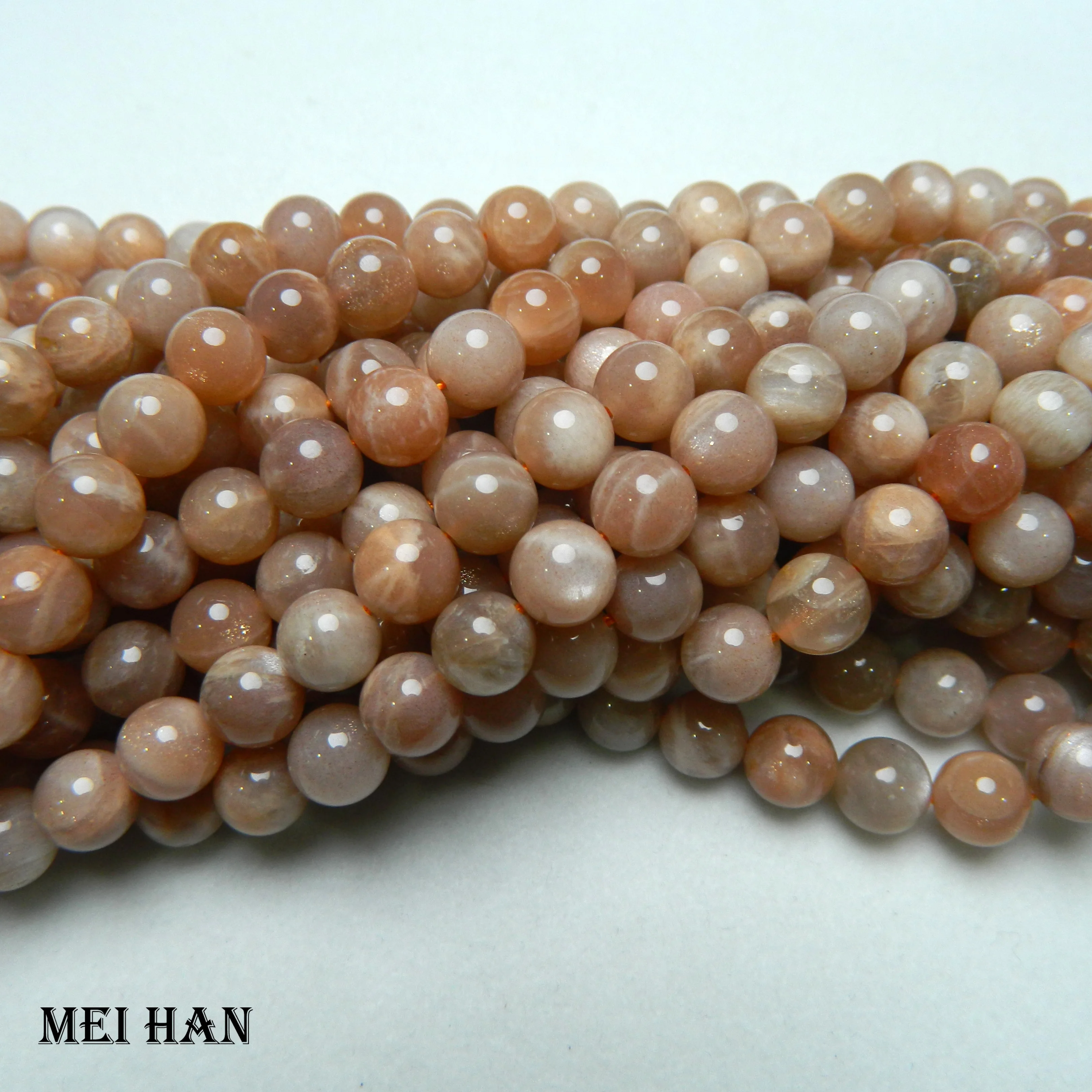 Meihan Natural 4mm 6mm 8mm 10mm cheap orange moonstone smooth round loose beads stone for jewelry making